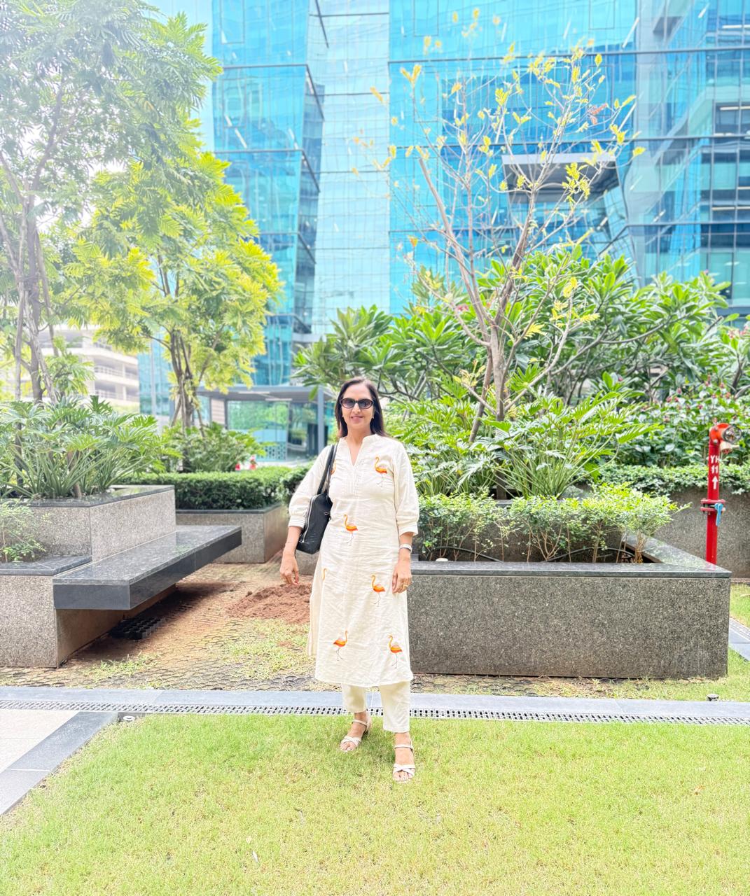 Flamingo Coord – Cream Kurta Set with Quirky Flamingo Embroidery - Image 5