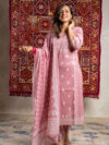 Gulbahar – Rose Pink Handloom Cotton Suit Set with White Motifs