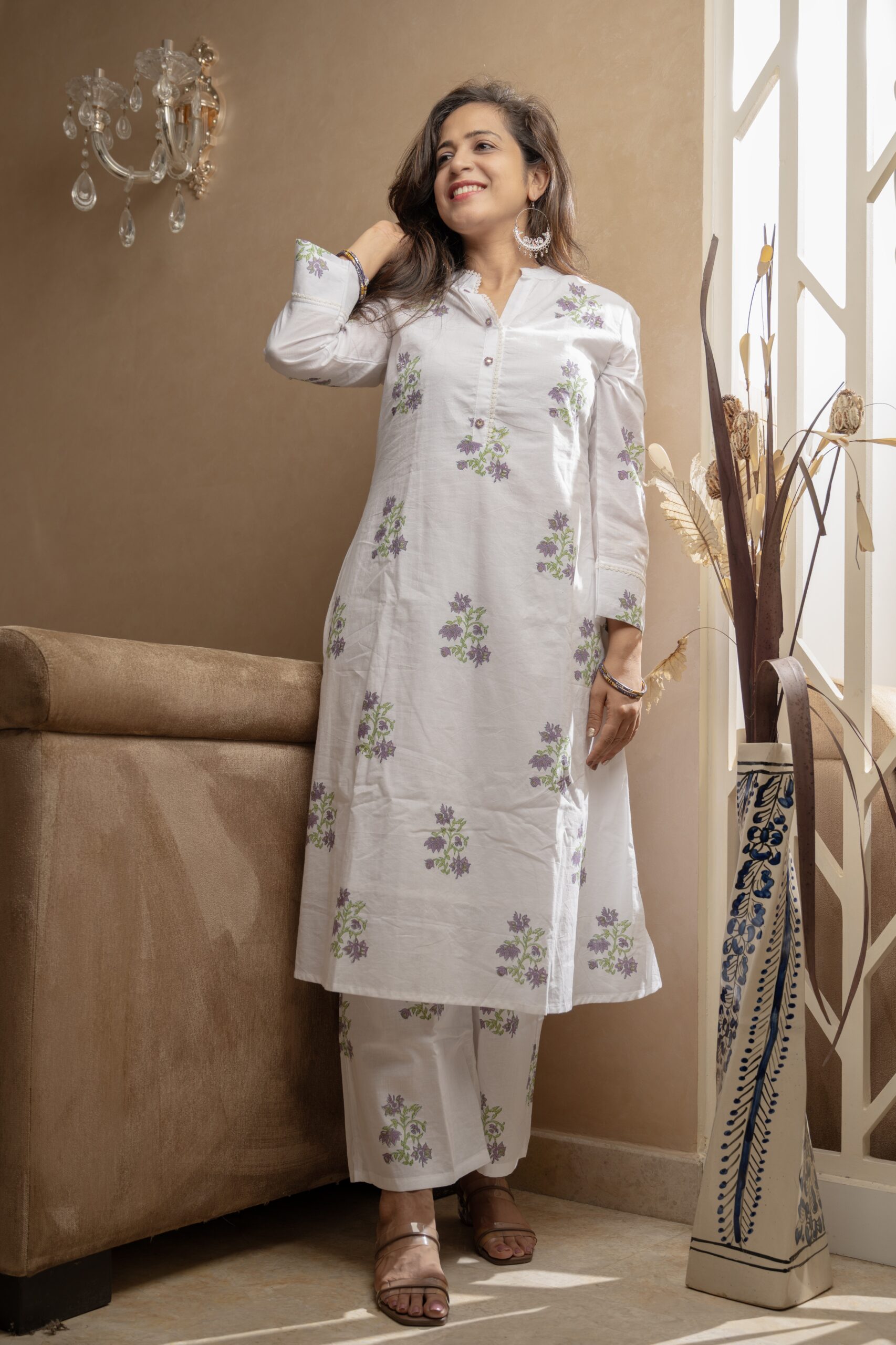 White Blossom – Cotton Kurta Set - Image 2